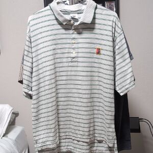 Nike Green and White Polo Shirt Casual Striped Design